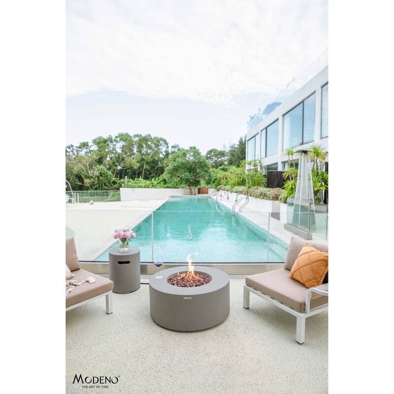 Modeno Tramore 50,000 BTU Light Grey Concrete Propane Fire Table with Lava Rocks & Cover - 34.3 X 34.3 X 14.6