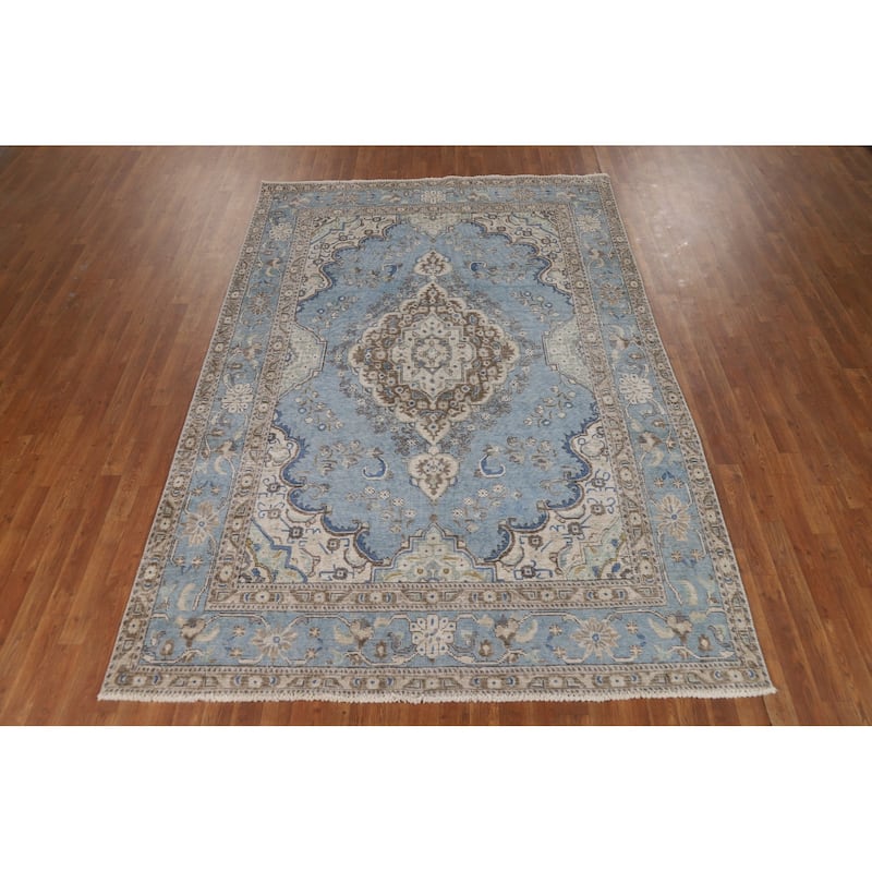 Traditional Medallion Tabriz Persian Area Rug Hand-Knotted Wool Carpet - 6'5"x 9'5"