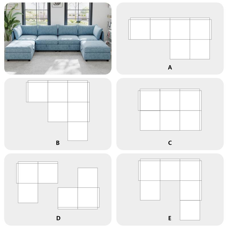 Modular Sleeper Sofa Bed Convertible U-shape Recliner wStorage Ottoman
