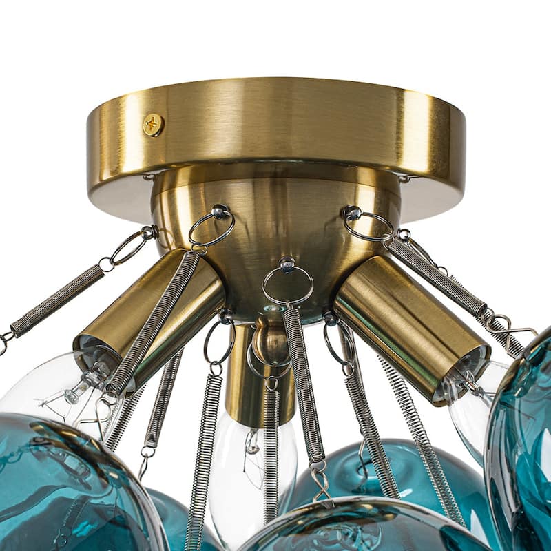 Cluster Blue Tinted Glass Globe Oval Bubble Semi Flush Chandelier