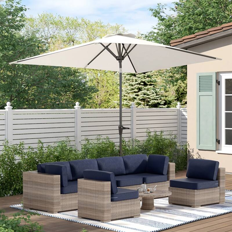 14-Piece Patio Furniture Sofa Cushions, 6-Seater Outdoor Cushion Set (Only Include Cusions，Not Sofa） - 25.6*25.6*4in - Navy