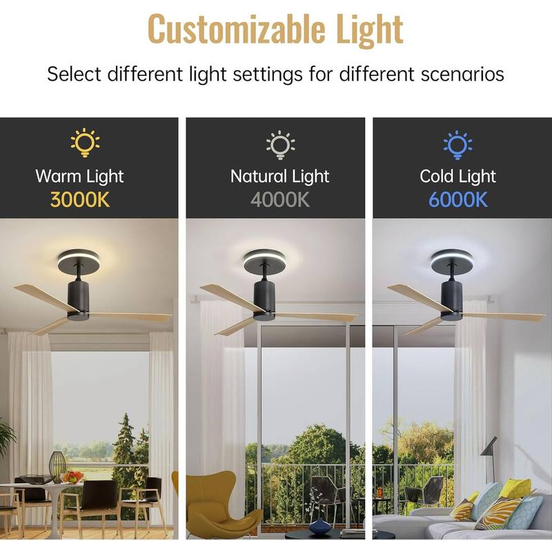 Quiet Reversible DC Motor Ceiling Fan with Dimmable 3 Color LED Light and Timer Fuction, 6-Speed Wind Adjustable