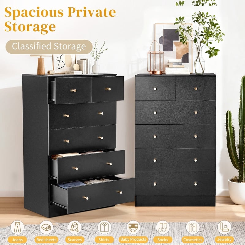 6-Drawer Large Dresser For Bedroom And Chest Of Drawers With Sturdy Construction Wood Storage Organizer For Closet