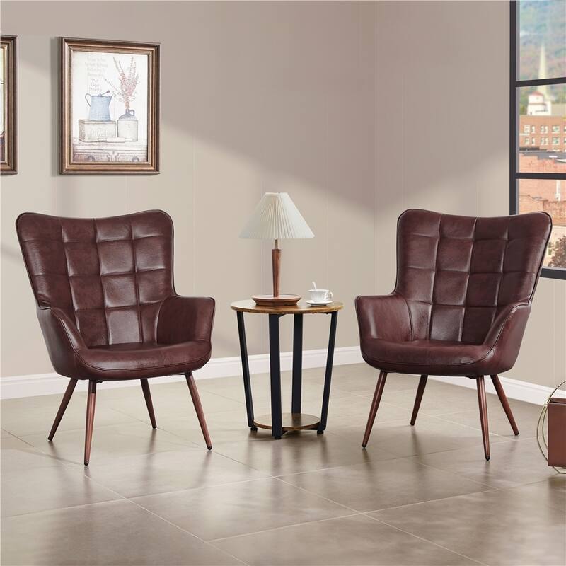 Yaheetech Faux Leather Chair Tufted Accent Chair for Living Room