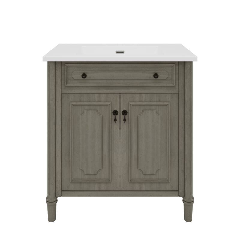 31" Vintage Bathroom Vanity with Sink, Rustic Bathroom Cabinet with Soft Close Doors and Adjustable Shelf
