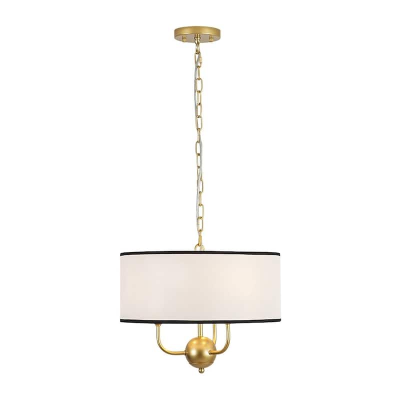 Classic 3-Light Black Edge Linen Drum Pendant - 15.7 in