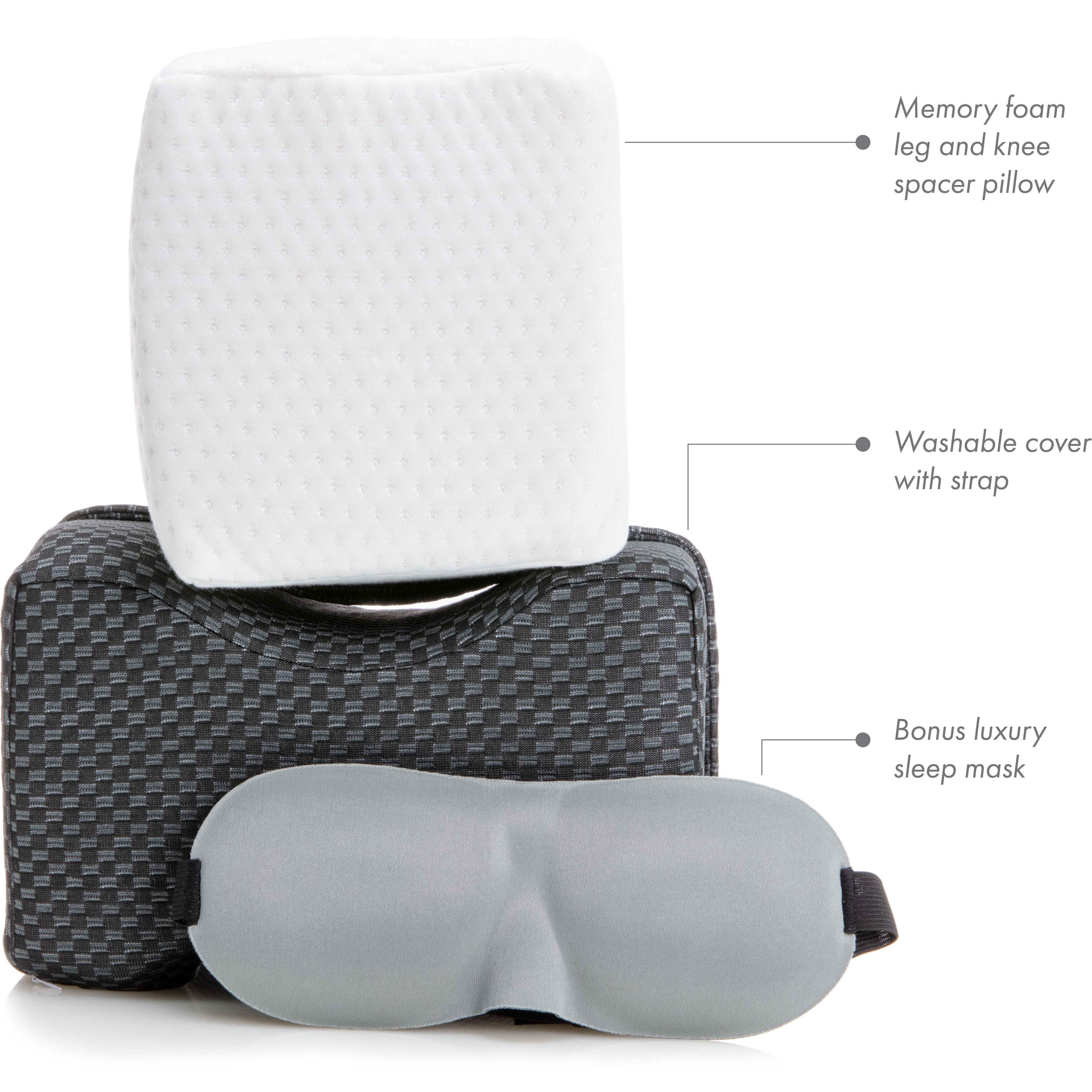 Leg and Knee Spacer Memory Foam Pillow With Strap Molds to the Body