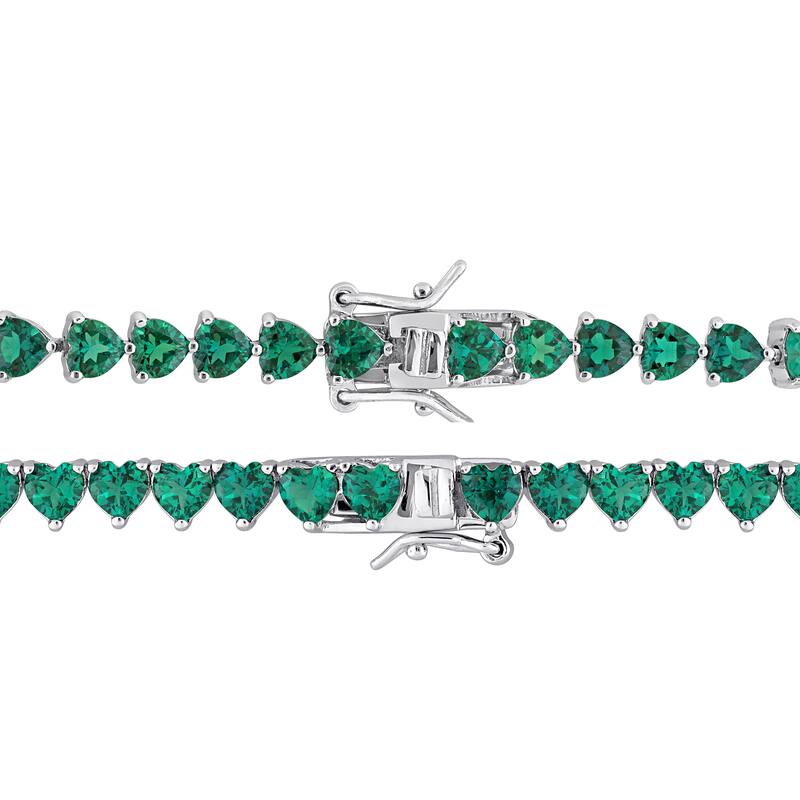 Miadora 33 2/5ct TGW Created Emerald Heart Tennis Necklace Bracelet Set in Sterling Silver