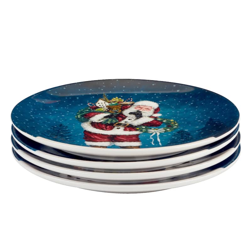 Certified International Santa's Secret 11" Dinner Plates, Set of 4 Assorted Designs - 11" Diameter x 1"