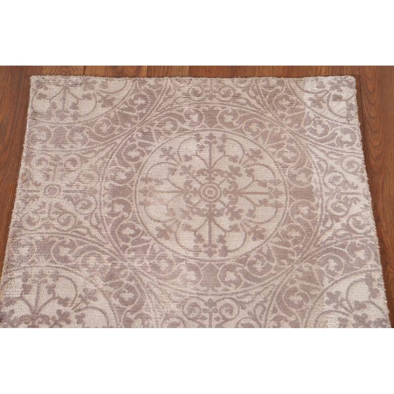 Beige Geometric Modern Oriental Accent Rug Handmade Wool Carpet - 2'1"x 3'9"