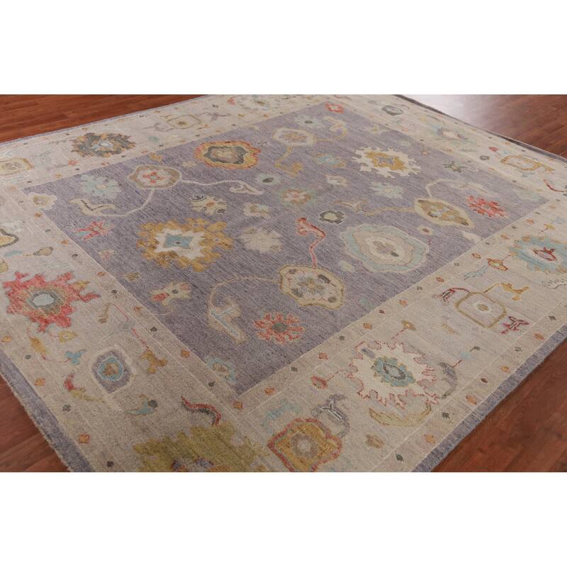Hand Knotted Oriental 100% Wool Carpet Transitional All-Over Purples Oushak Area Rug - 9' 8'' X 8' 3''