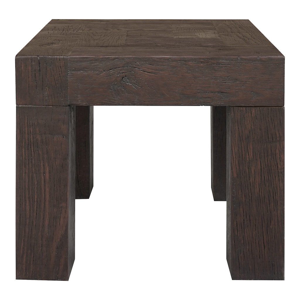 NADAAL STUDIOS Zephyrine Side Table, Solid Reclaimed Oak, Square, Rustic Brown Finish