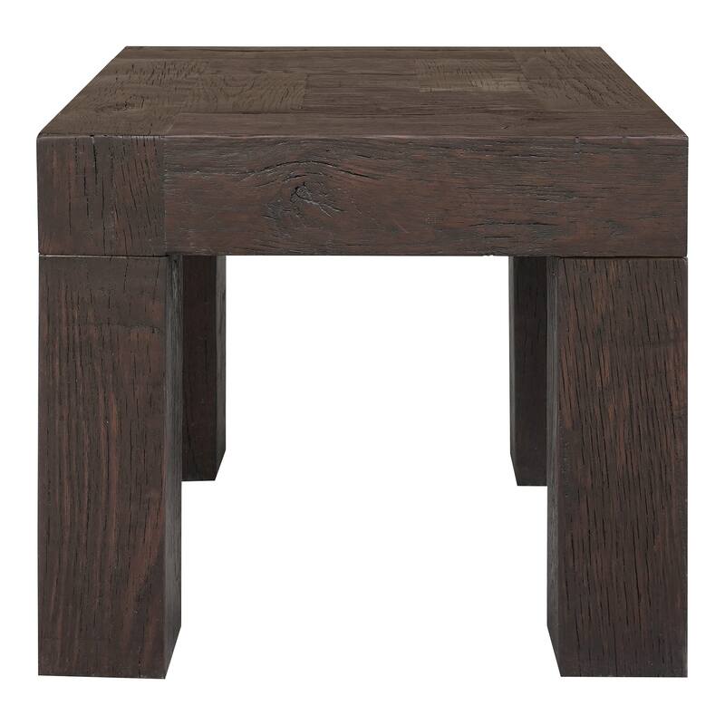 NADAAL STUDIOS Zephyrine Side Table, Solid Reclaimed Oak, Square, Rustic Brown Finish - Wood - Rustic Brown