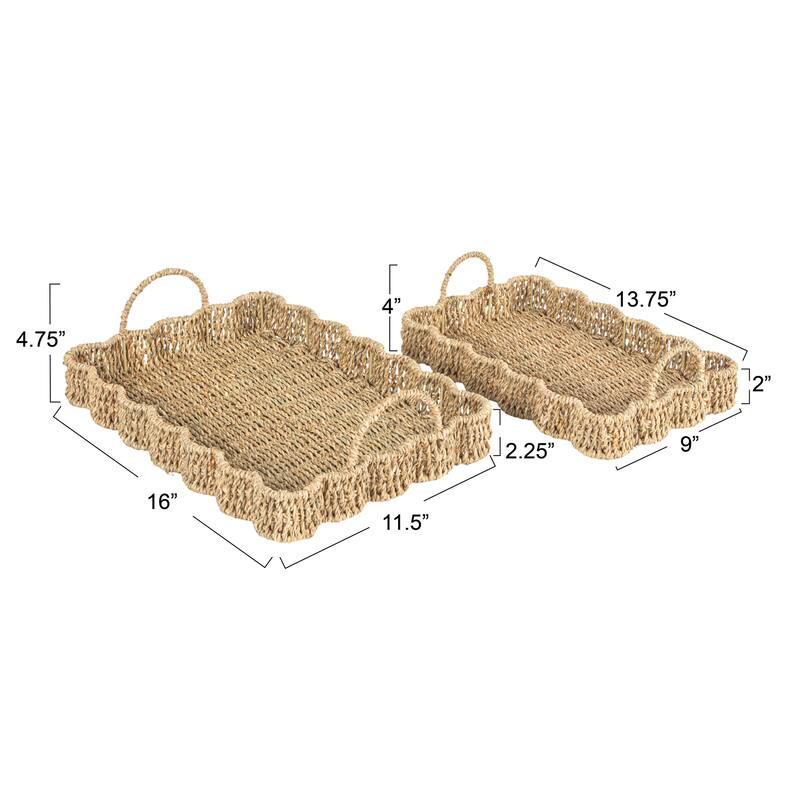 Handwoven Tray with Scalloped Edge and Handles
