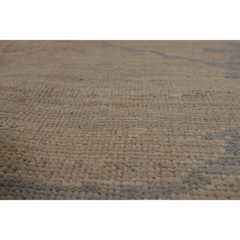 Vegetable Dye Beige Oushak Turkish Rug Handmade Wool Carpet - 9'1"x 12'3"