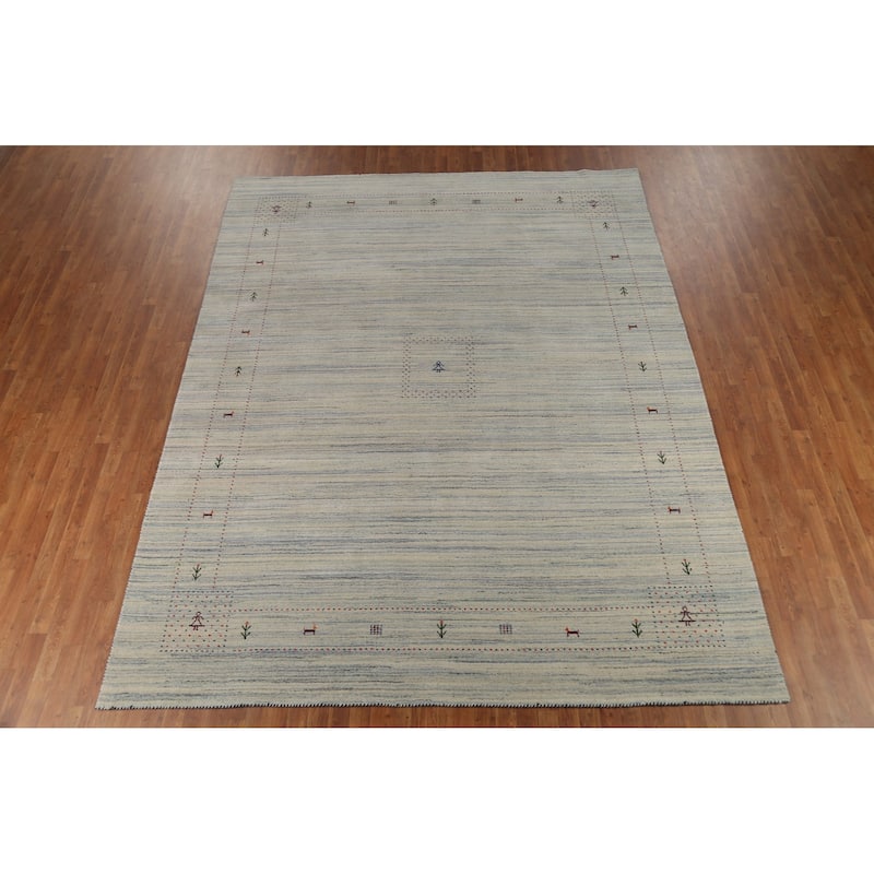 Striped Tribal Gabbeh Oriental Area Rug Hand-Knotted Beige Wool Carpet - 9'3"x 11'7"