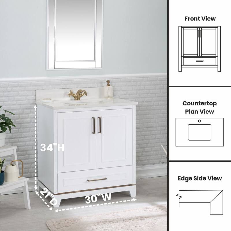 Albia 30'' Free-standing Single Bathroom Vanity with Quartz Vanity Top & Mirror