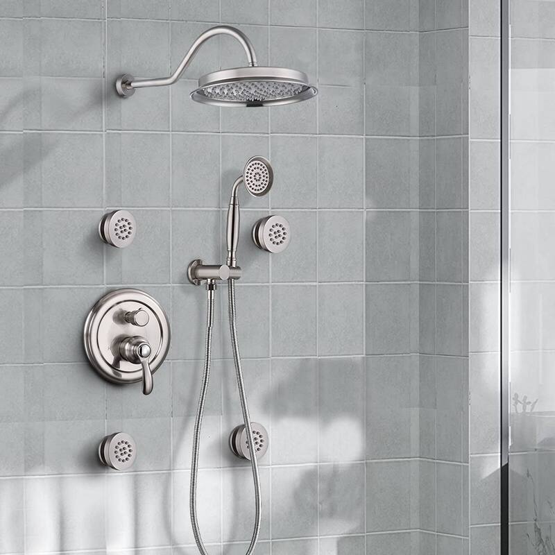 YASINU Antique Shower Faucet-Sets Fixtures, 9 inch Wall Rain Head with Handheld Spray and Body Jets