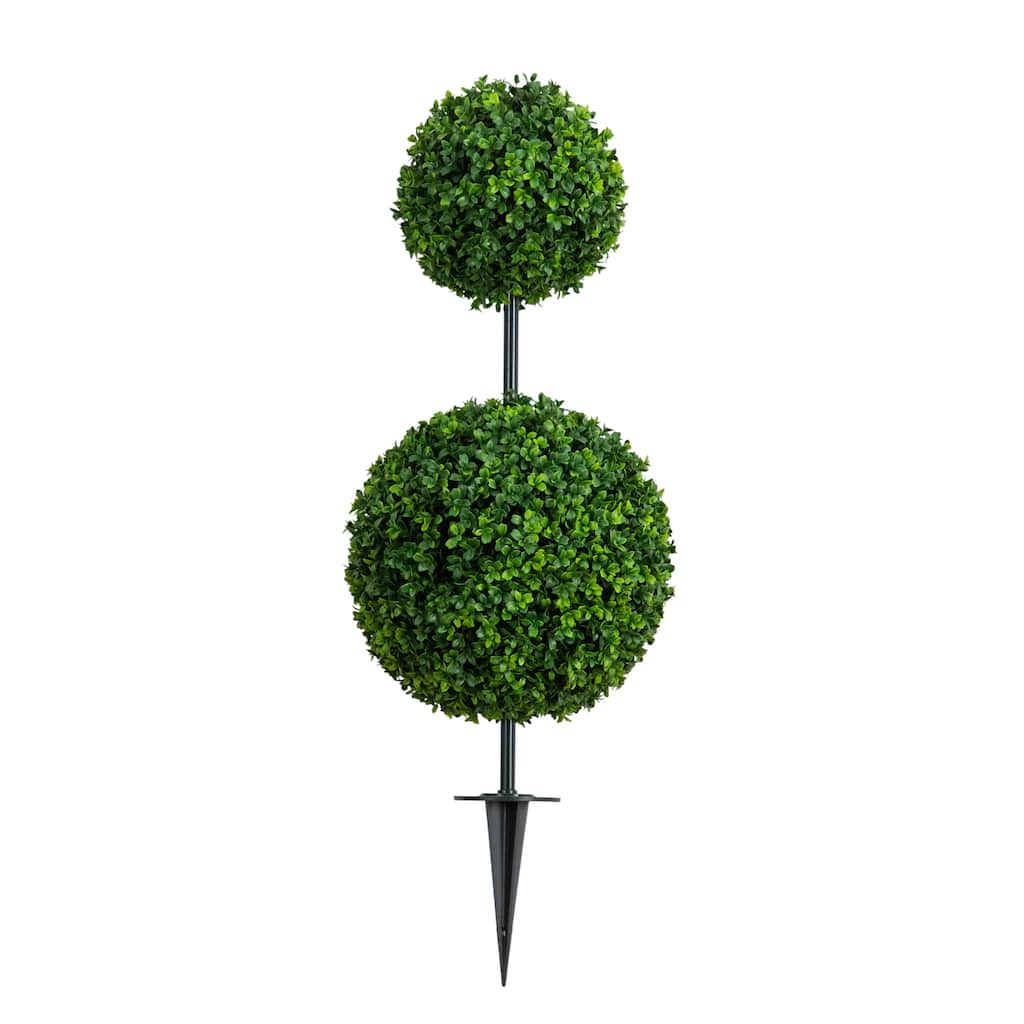 2-ft UV Resistant Artificial Boxwood Topiary with - Set of 2