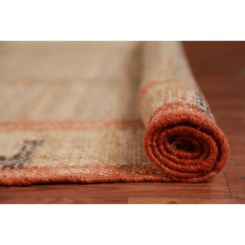 Hand Woven Oriental 100% Jute Carpet Southwestern Modern Brown Kilim Area Rug - 9' 9'' X 8' 8''