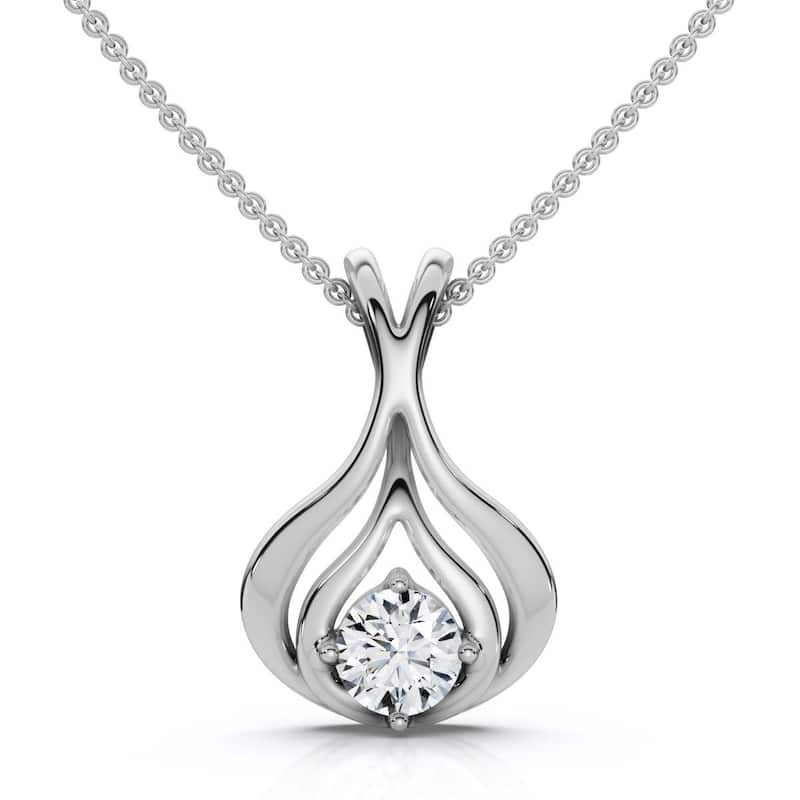 1/5Ct Solitaire Lotus Diamond Pendant Gold 18" Necklace Lab Grown