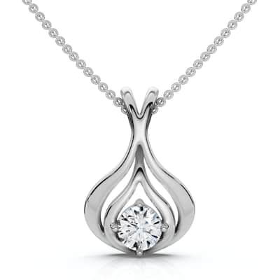 1/5Ct Solitaire Lotus Diamond Pendant Gold 18" Necklace Lab Grown