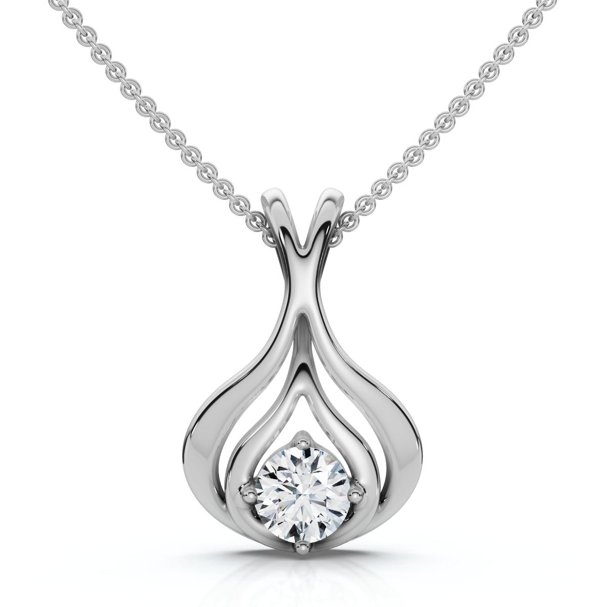 Bliss Diamond 1/5Ct Solitaire Lotus Diamond Pendant Gold 18" Necklace Lab Grown