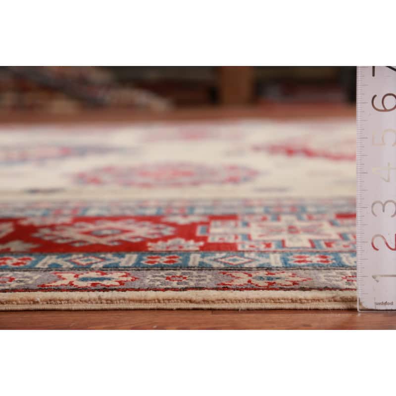 Hand Knotted Oriental 100% Wool Carpet Traditional Geometric Beige & Ivories Kazak Area Rug - 11' 1'' X 8' 4''