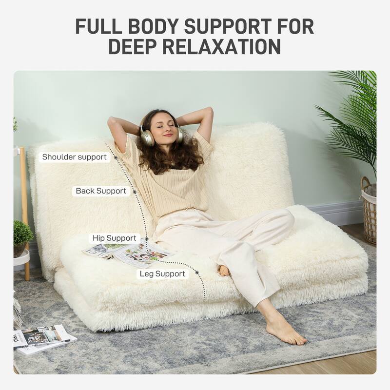 HOMCOM Bean Bag Floor Sofa Bed, Contemporary Plush Wide Folding Floor Mattress, Foam Filling Wall Couch Sleeper