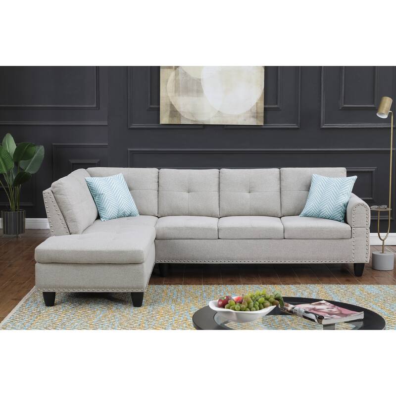 2-Piece 98" Left Hand Facing Light Gray Linen Sofa & Chaise