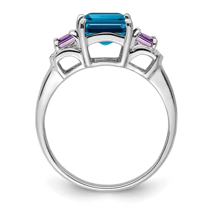 Curata 925 Sterling Silver London Blue Topaz Amethyst and Diamond Ring