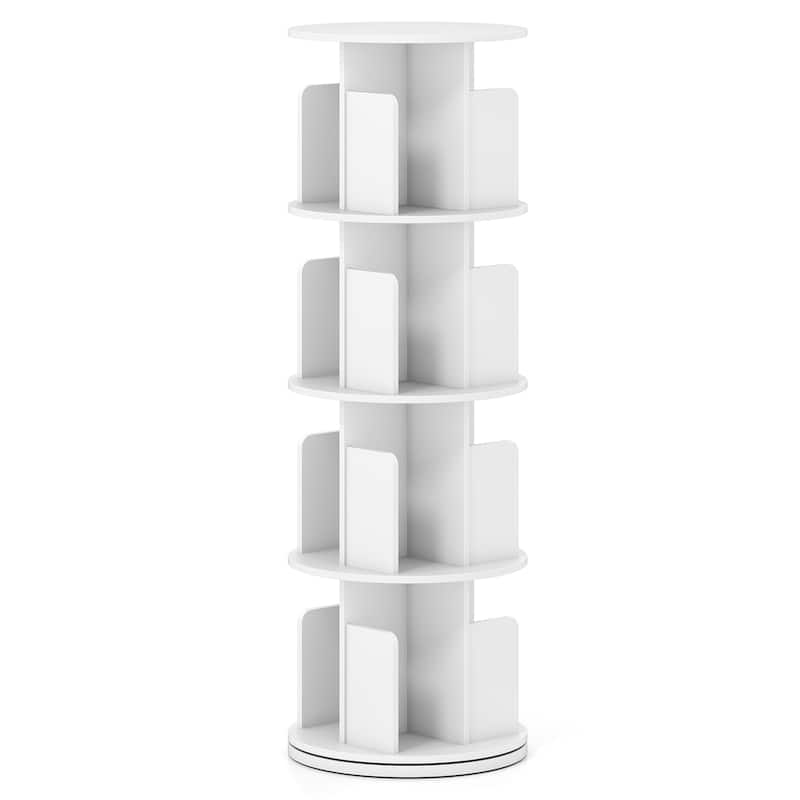 Narrow 4-Tier Rotating Storage Bookshelf with Swivel Display and Dividers for Home and Office - 15.5" x 15.5" x 50.5"