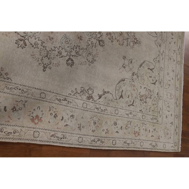Distressed Tabriz Persian Vintage Rug Handmade Wool Carpet - 6'7"x 9'8"