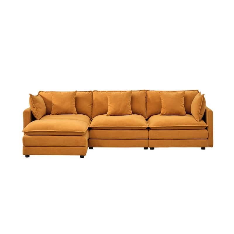 110.2" Chenille Three Seater Upholstered Sofa, Ottoman