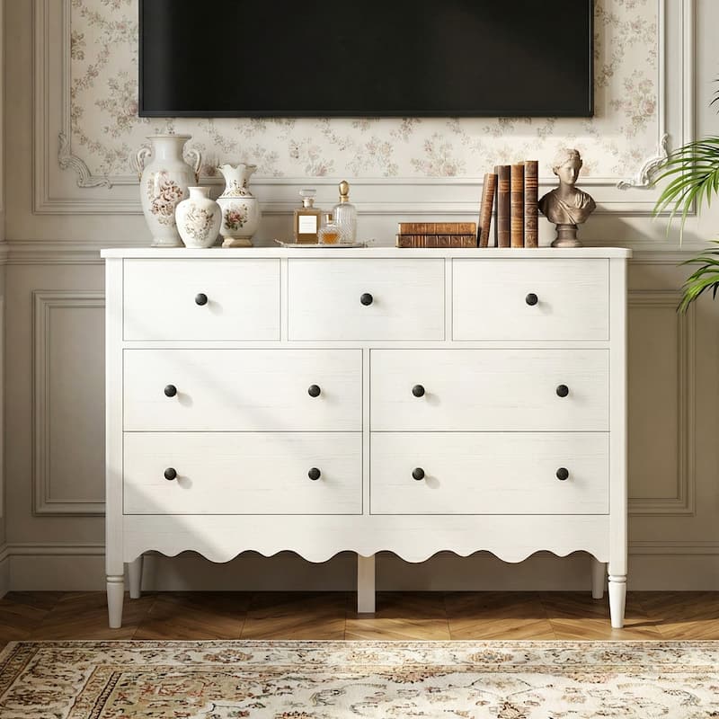 Narill Wave-Inspired 7-Drawer Dresser, 47-In Bedroom Chest of Drawers