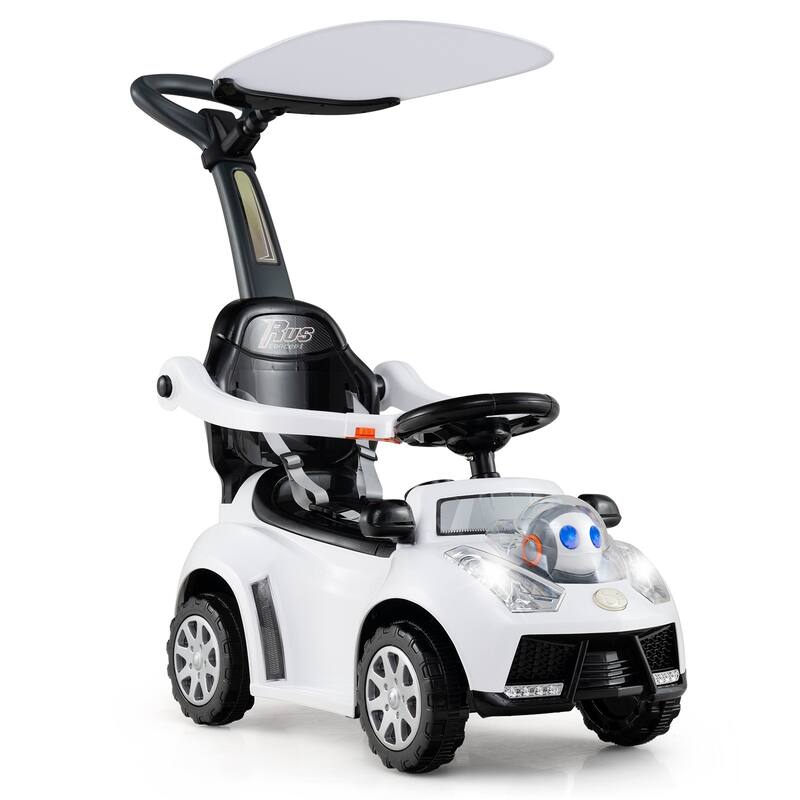 Gymax 3-in-1 Sliding Walker w/ Adjustable Canopy Horn Music & Light - White