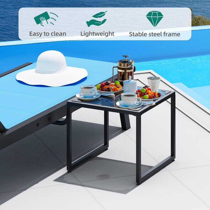 Outdoor 2 Lounge Chair with 1 Side Table and Wheels Set for Backyard, Porch, Garden