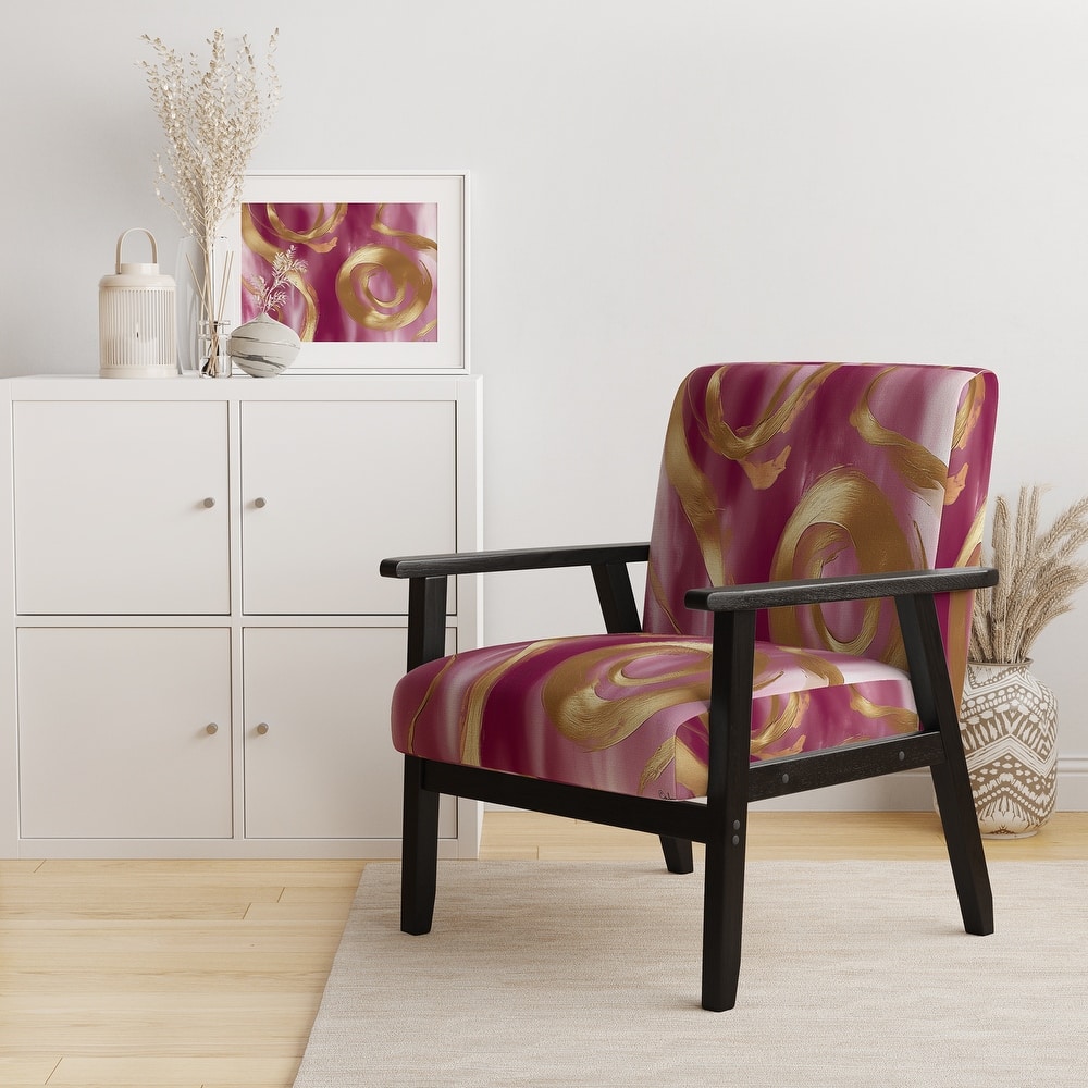 Designart "Mettalic Indigo And Gold II" Upholstered Abstract Accent Chair - Glam Arm Chair For Living Room