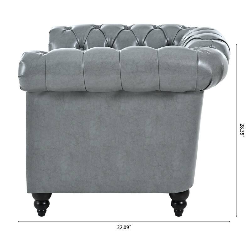 PU Leather Accent Chair,Classic Tufted Chesterfield Sofa For Living Room,Grey