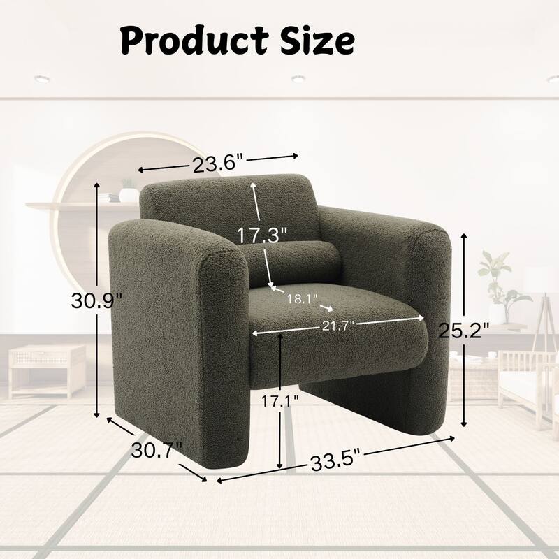 Homy Lin Plush Teddy Accent Chair: Modern Cozy Lounge Seat for Living Room & Bedroom, Upholstered Boucle Armchair with Pillow