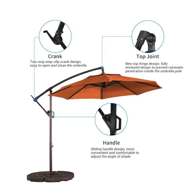 Clihome 10Ft Outdoor Crank Offset Cantilever Patio Umbrella, Without Base