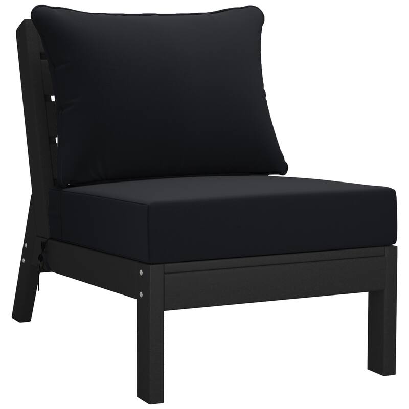 Birchwood All Weather HDPE Outdoor Patio Deep Seating Black Armless Chair With Cushions (1-Piece)