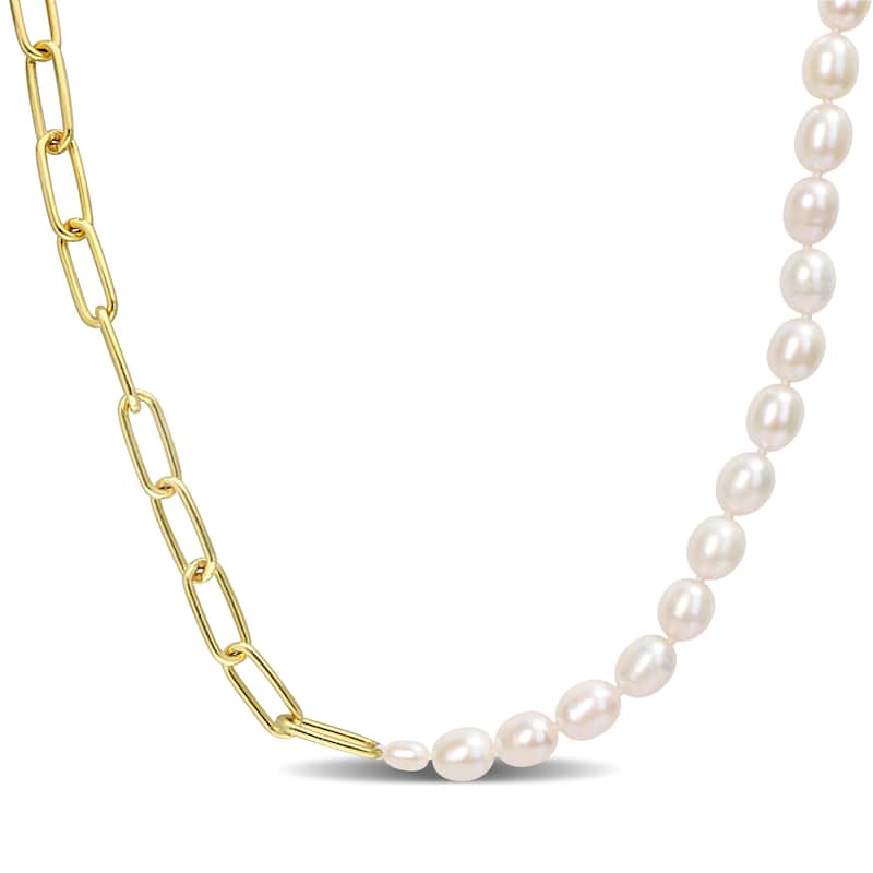 Miadora 18k Yellow Gold Plated Sterling Silver Cultured Freshwater Pearl & Oval Link Chain Necklace