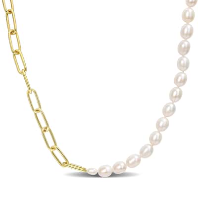 Miadora 18k Yellow Gold Plated Sterling Silver Cultured Freshwater Pearl & Oval Link Chain Necklace