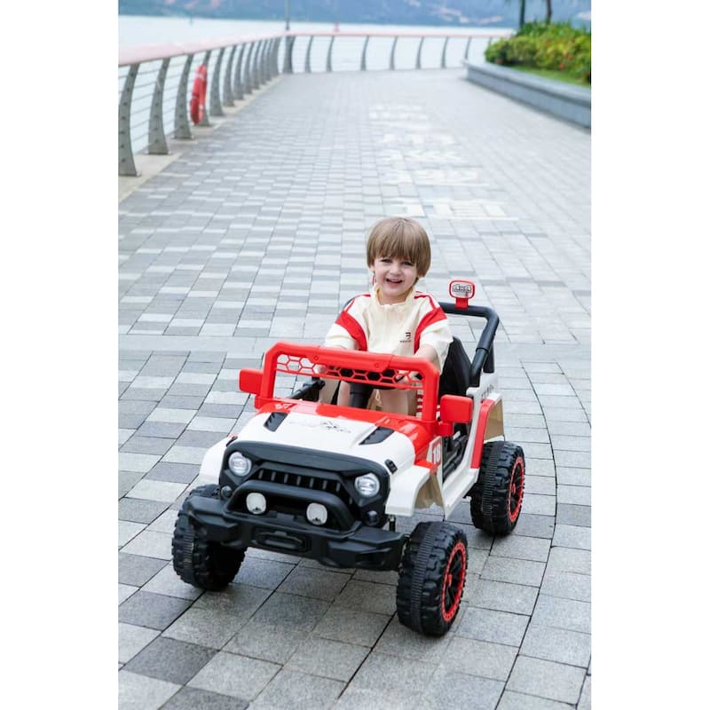 12V Kids Electric Ride-On Car with Remote Control, Red/White, Spring Suspension & LED Lights - Red