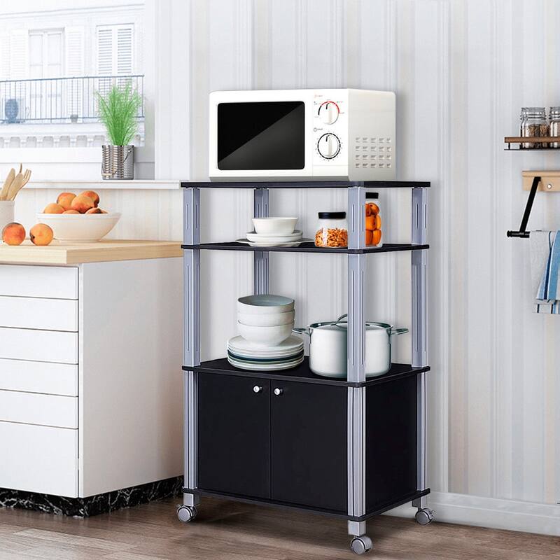 Gymax Bakers Rack Microwave Stand Rolling Storage Cart