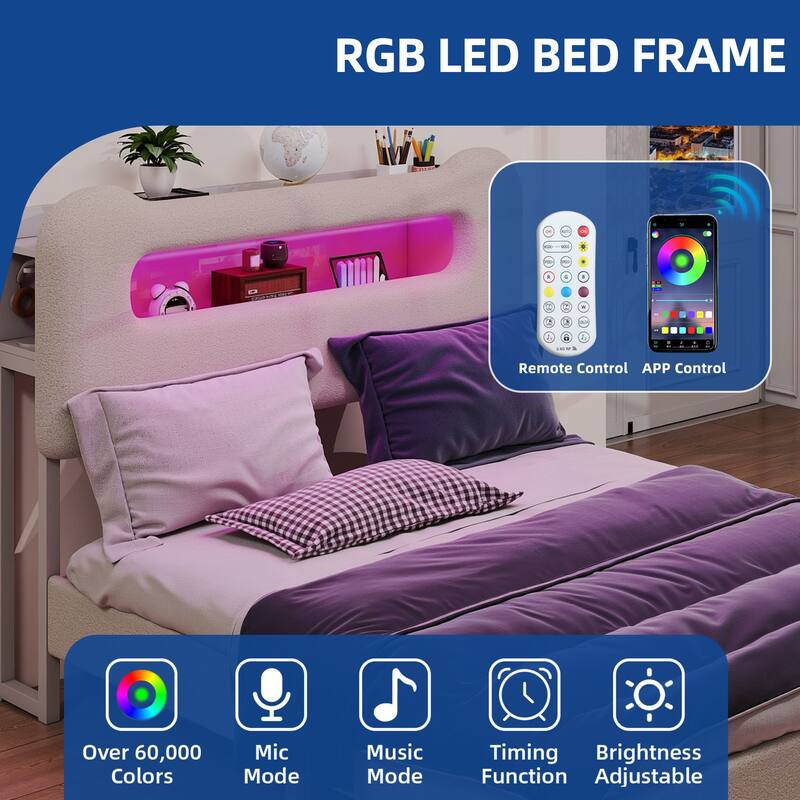 Storage Upholstered Platform Bed with LED Lighting Included