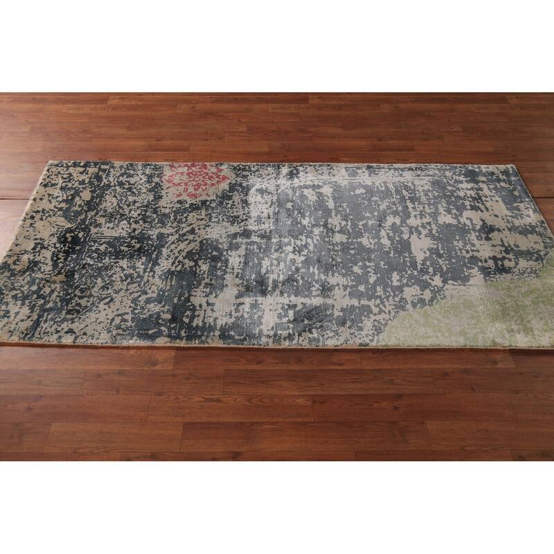 Contemporary Abstract Oriental Foyer Rug Hand-Knotted Grey Wool Carpet - 3'1"x 6'5"