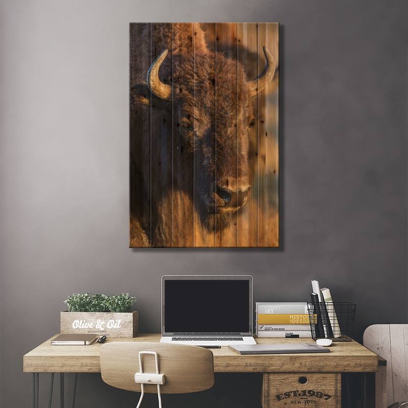 USA, Wyoming, Yellowstone National Park, a cow bison. Print On Wood by Elizabeth Boehm - Multi-Color