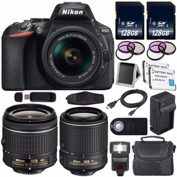 Nikon D5600 Dslr Camera With 18 55mm Vr Af P Lens Black International Model 1576 Nikon 55 0mm F 4 5 6g Edvr Ii Lens Bundle Overstock